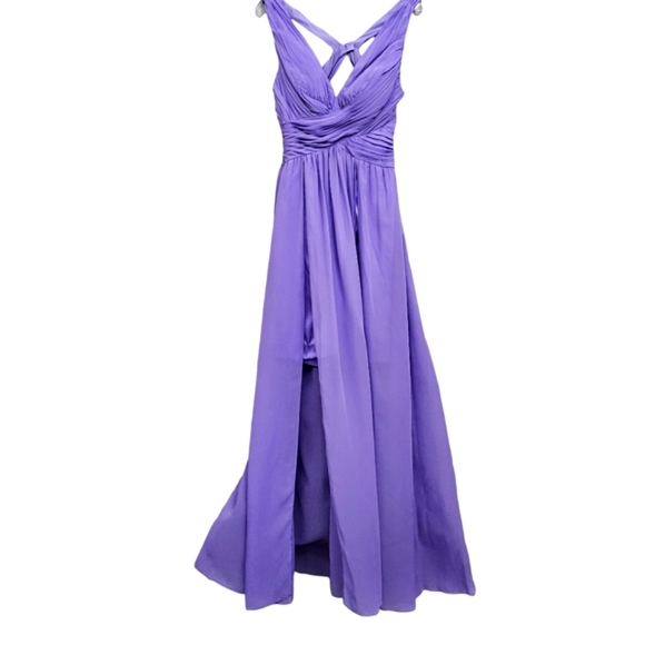 Nwot Hailey by Adrianna Papell Lilac Ruched Emperor Waist Chiffon High Low Gown - Picture 16 of 16